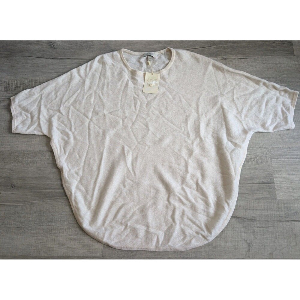 Kinross Cashmere Dolman Oversized Sweater Sz L Poncho Side Buttons White NWT